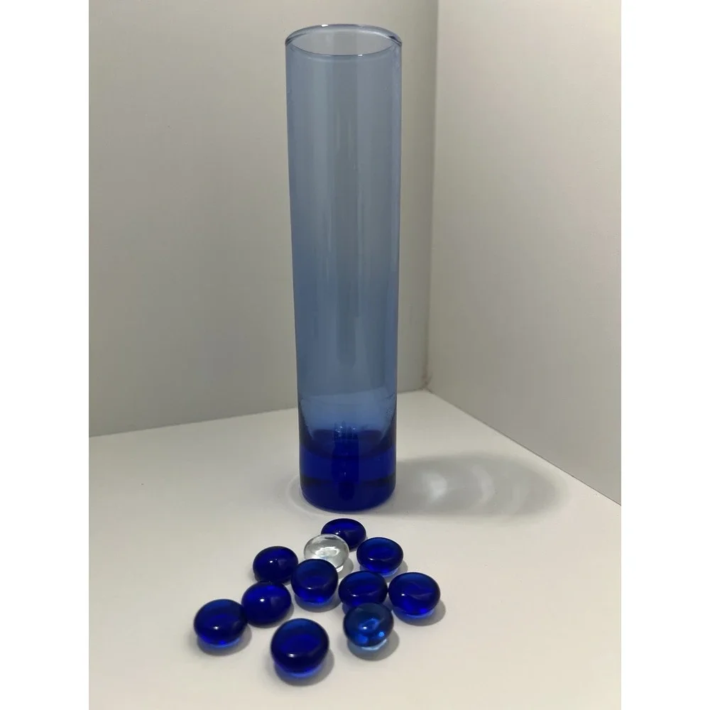 Cobalt Blue Stem Bud Vase Glass Tube Cylinder Shaped Tall Vase 7.5
